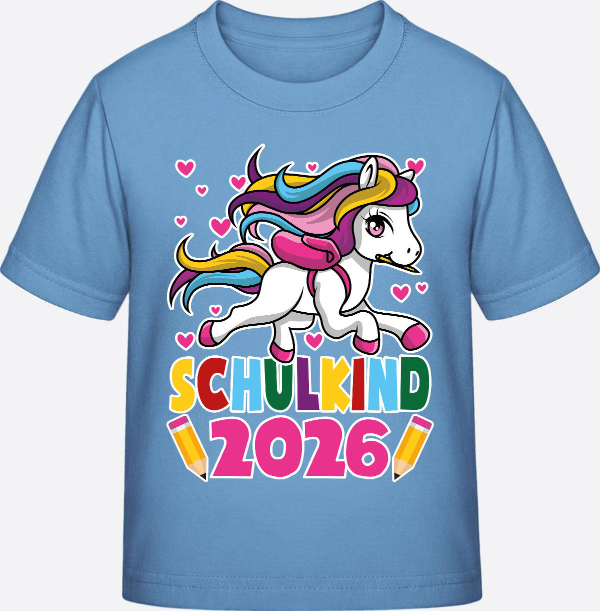 T-Shirt Schulkind 2026 mit Einhorn – Personalisiert - Sky Blue