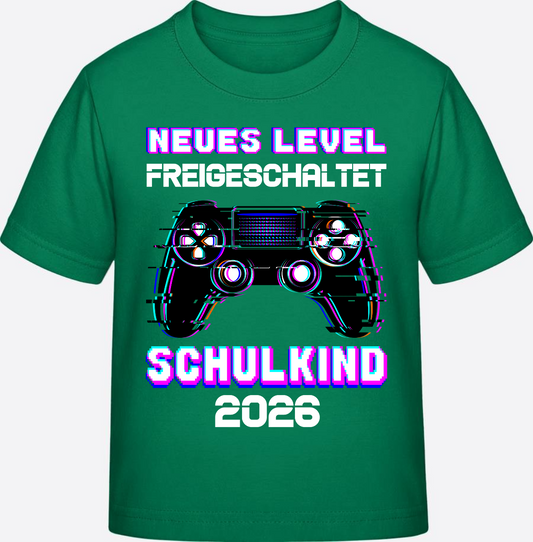 T-Shirt Schulkind 2026 – Neues Level freigeschaltet Gamer - Kelly Green