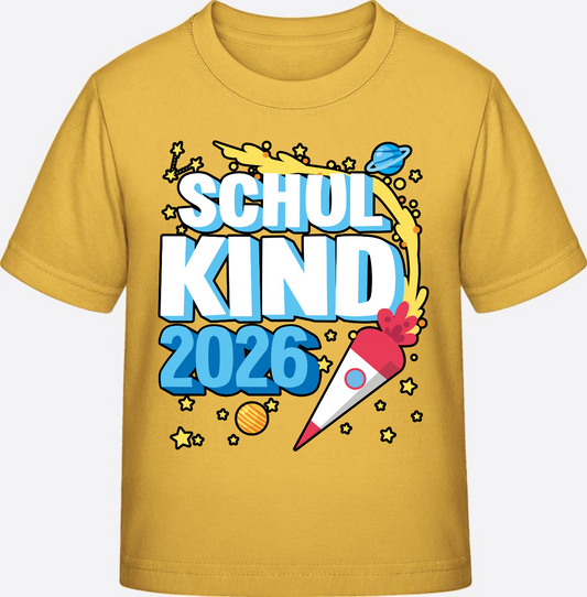 T-Shirt Schulkind 2026 Rakete – Personalisiert mit Namen - Gold