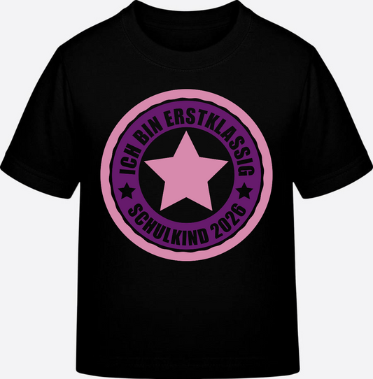 T-Shirt Schulkind 2026 rosa – Ich bin erstklassig - Black