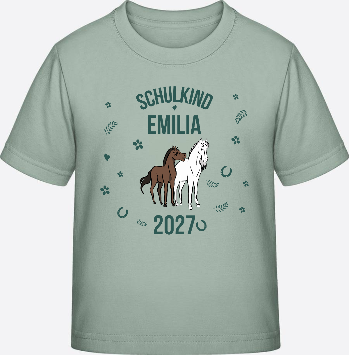 T-Shirt Schulkind mit Pferd & Wunschnamen | Einschulung - Aloe