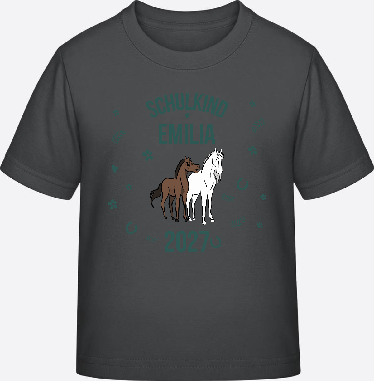 T-Shirt Schulkind mit Pferd & Wunschnamen | Einschulung - Anthracite