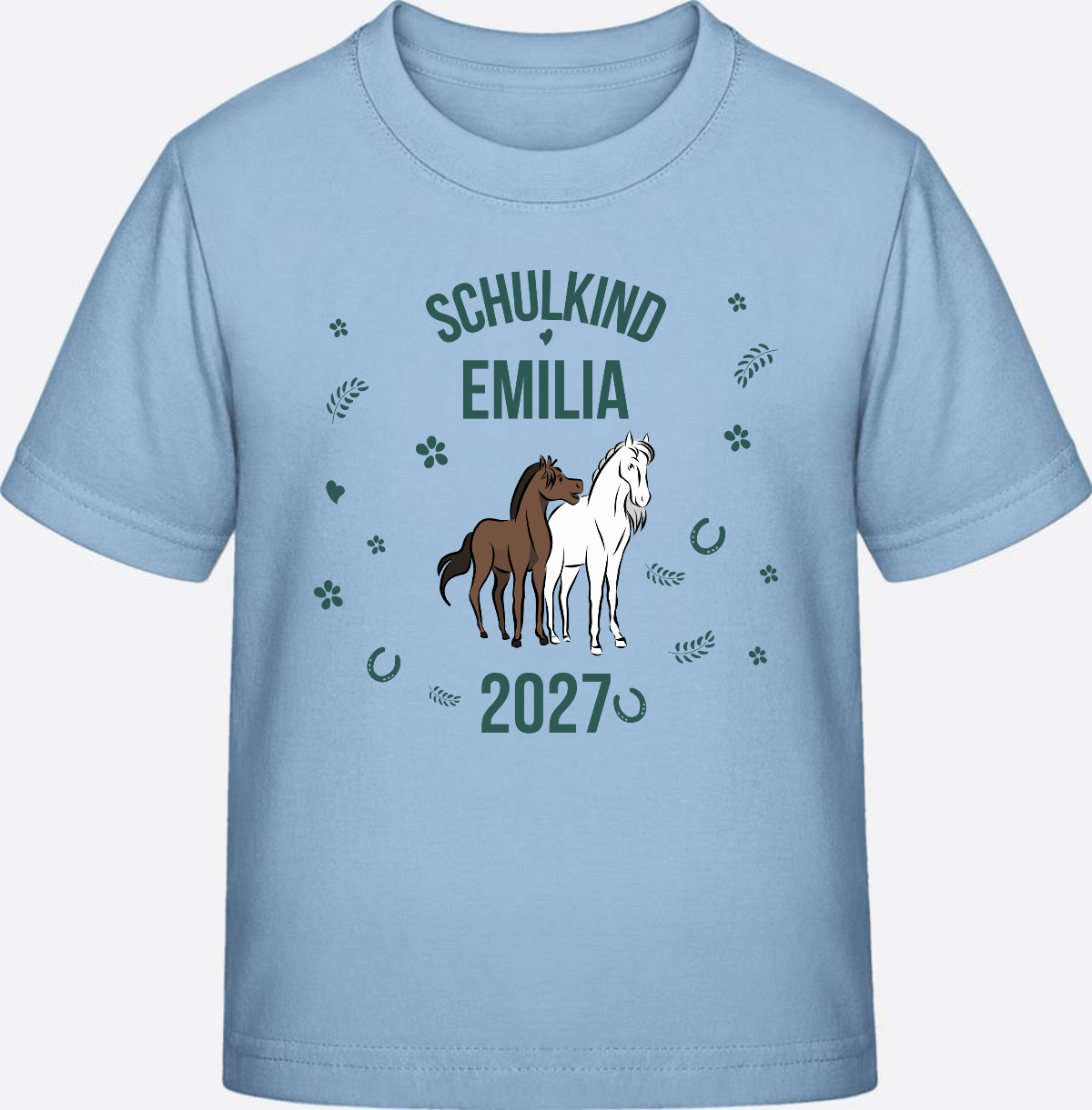 T-Shirt Schulkind mit Pferd & Wunschnamen | Einschulung - Blue Soul