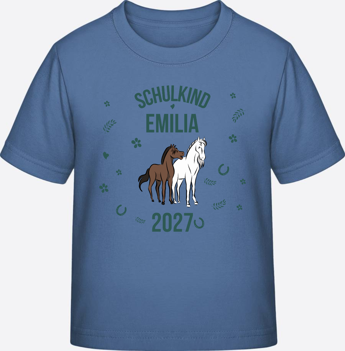 T-Shirt Schulkind mit Pferd & Wunschnamen | Einschulung - Bright Blue