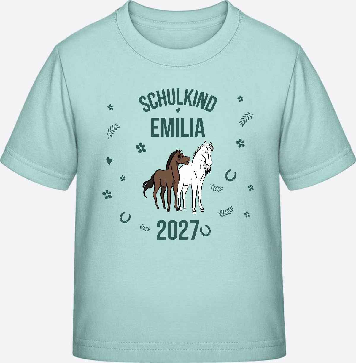 T-Shirt Schulkind mit Pferd & Wunschnamen | Einschulung - Caribbean Blue