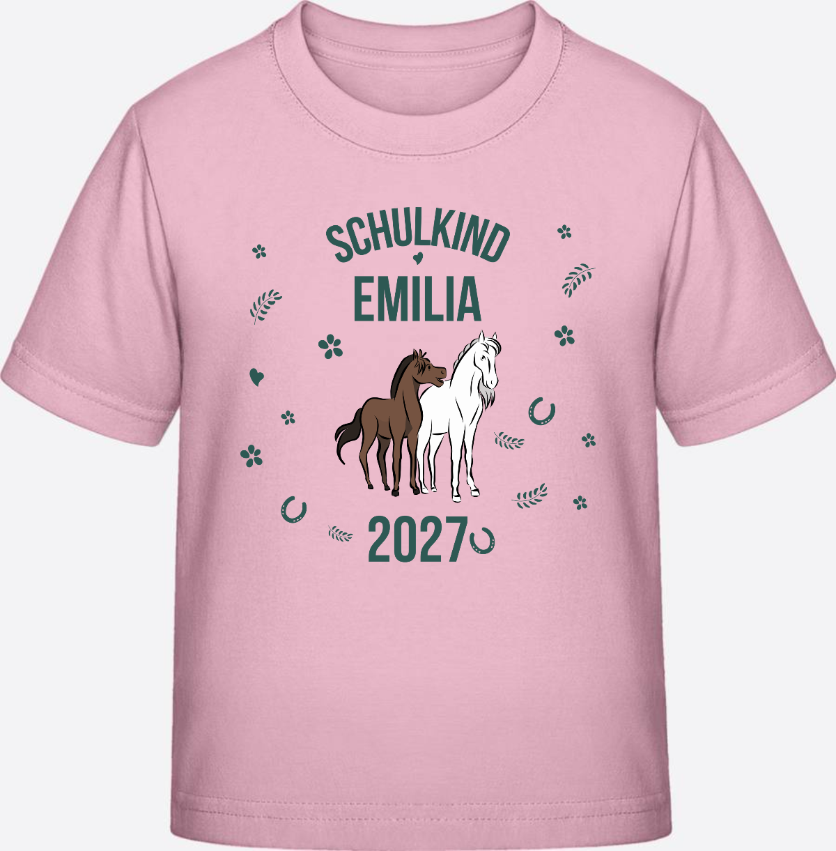 T-Shirt Schulkind mit Pferd & Wunschnamen | Einschulung - Cotton Pink