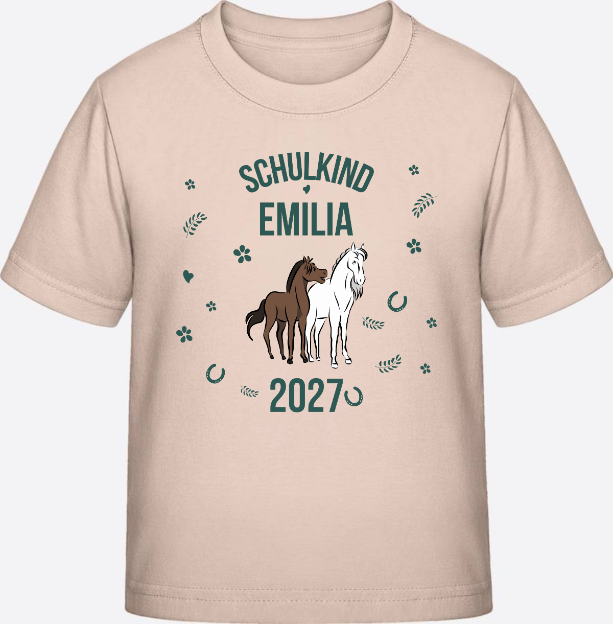 T-Shirt Schulkind mit Pferd & Wunschnamen | Einschulung - Eco-Heather