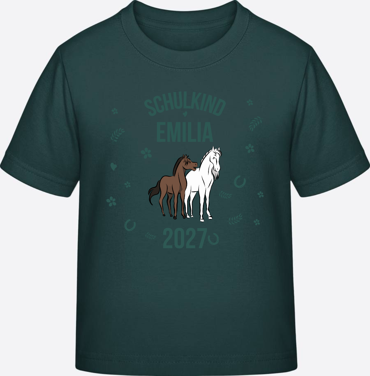 T-Shirt Schulkind mit Pferd & Wunschnamen | Einschulung - Glazed Green