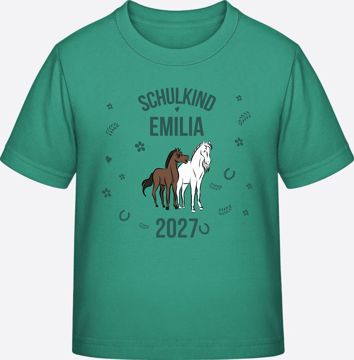 T-Shirt Schulkind mit Pferd & Wunschnamen | Einschulung - Go Green
