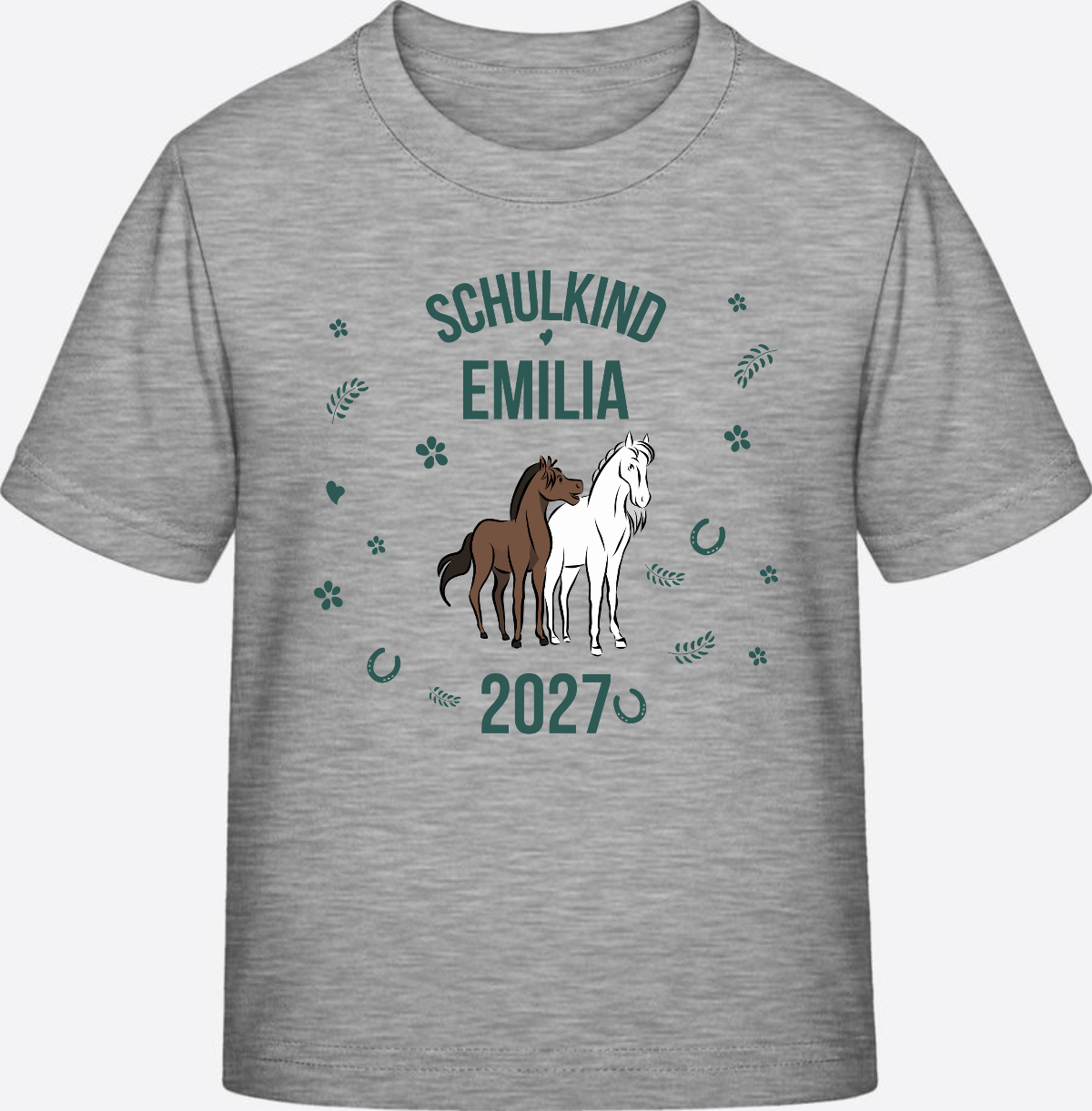 T-Shirt Schulkind mit Pferd & Wunschnamen | Einschulung - Heather Grey