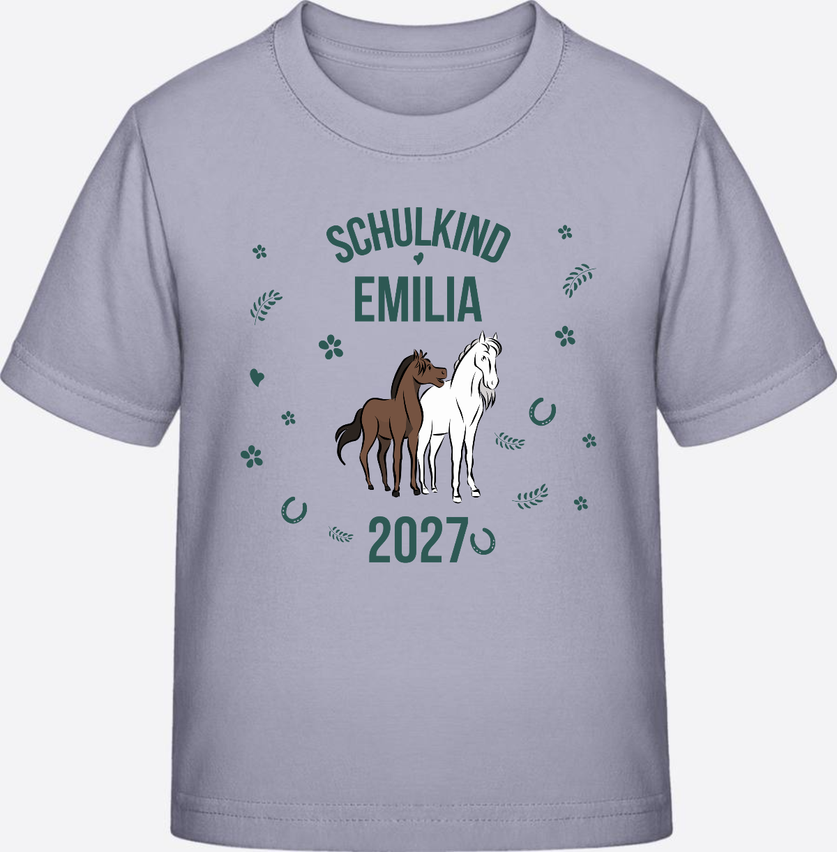 T-Shirt Schulkind mit Pferd & Wunschnamen | Einschulung - Lavender