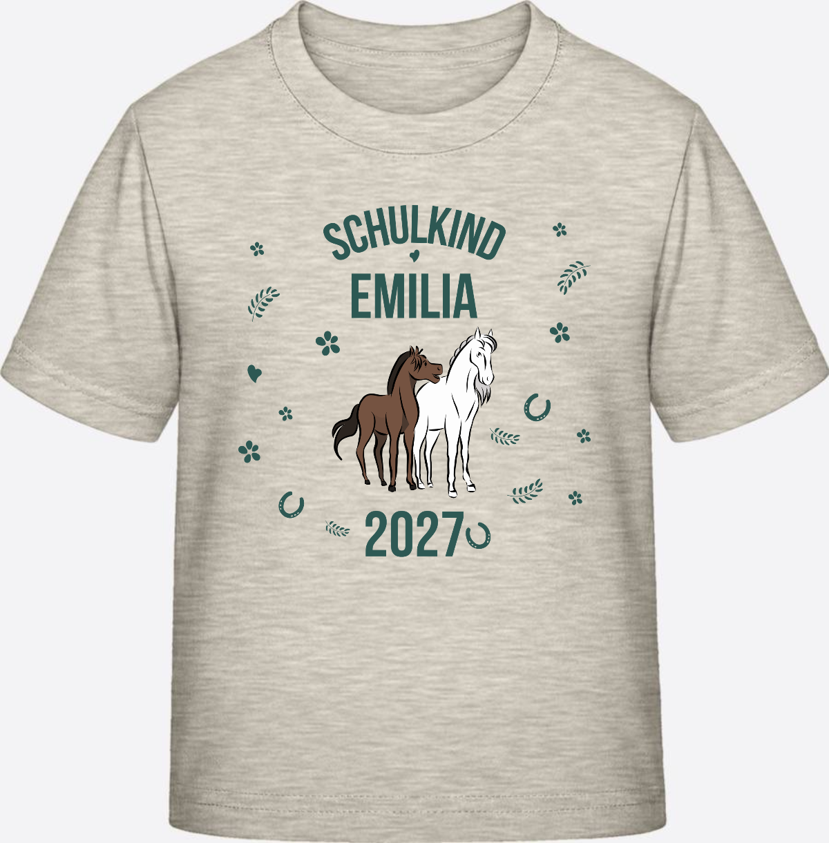 T-Shirt Schulkind mit Pferd & Wunschnamen | Einschulung - Natural Raw