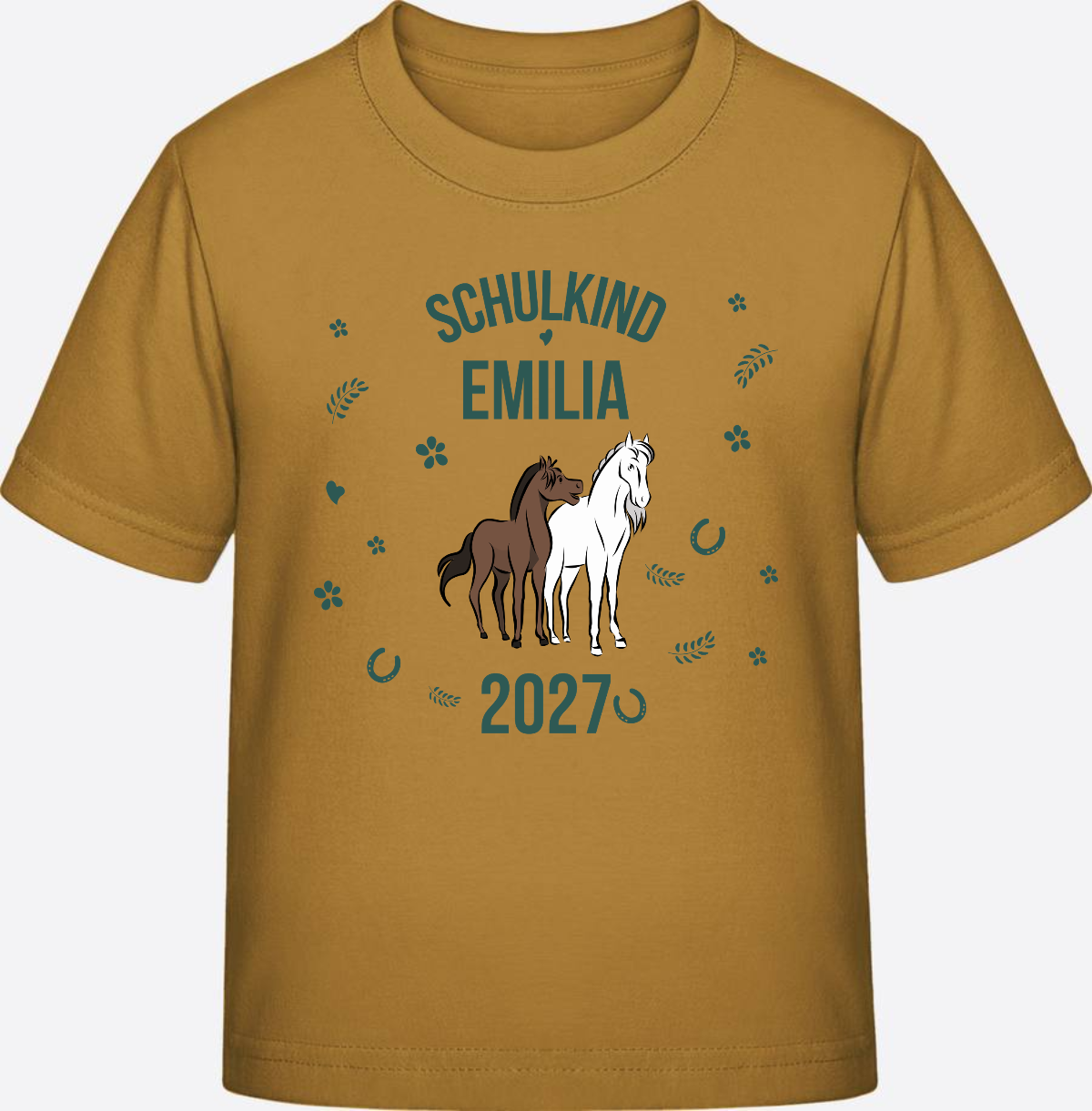 T-Shirt Schulkind mit Pferd & Wunschnamen | Einschulung - Ochre