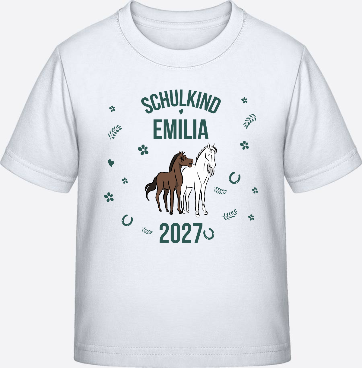 T-Shirt Schulkind mit Pferd & Wunschnamen | Einschulung - White