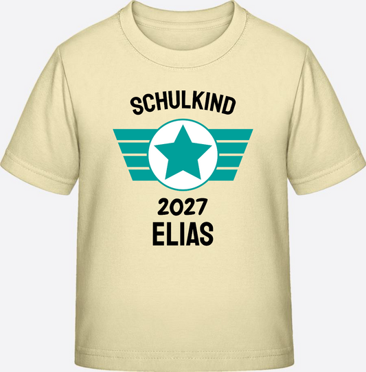 T-Shirt Schulkind mit Wunschnamen – Geschenk zur Einschulung - Butter