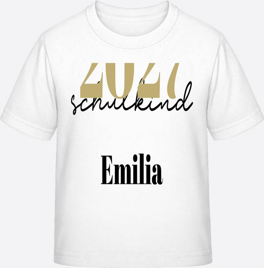T-Shirt Schulkind Schreibschrift – Personalisiert zur Einschulung - White