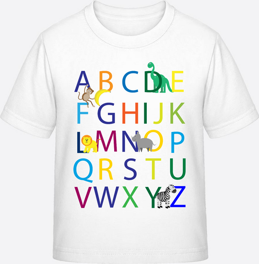 T-Shirt zur Einschulung – Buntes ABC Motiv mit Wunschnamen - White