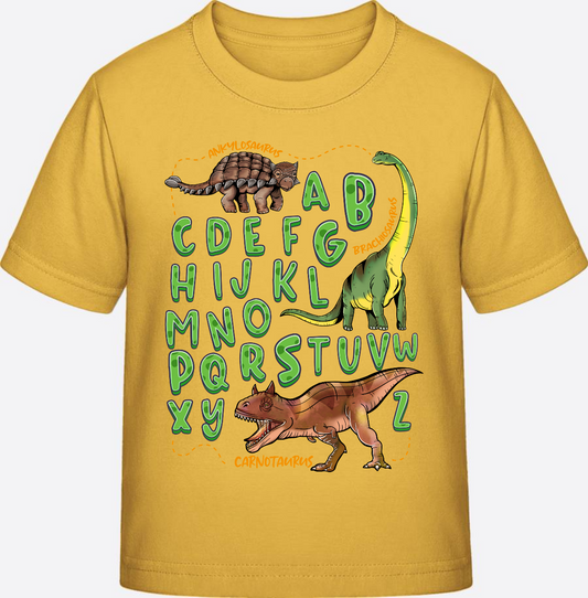 T-Shirt zur Einschulung – Dinosaurier Alphabet mit Name - Gold