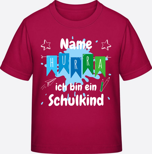 T-Shirt zur Einschulung – Hurra ich bin ein Schulkind mit Name - Sorbet