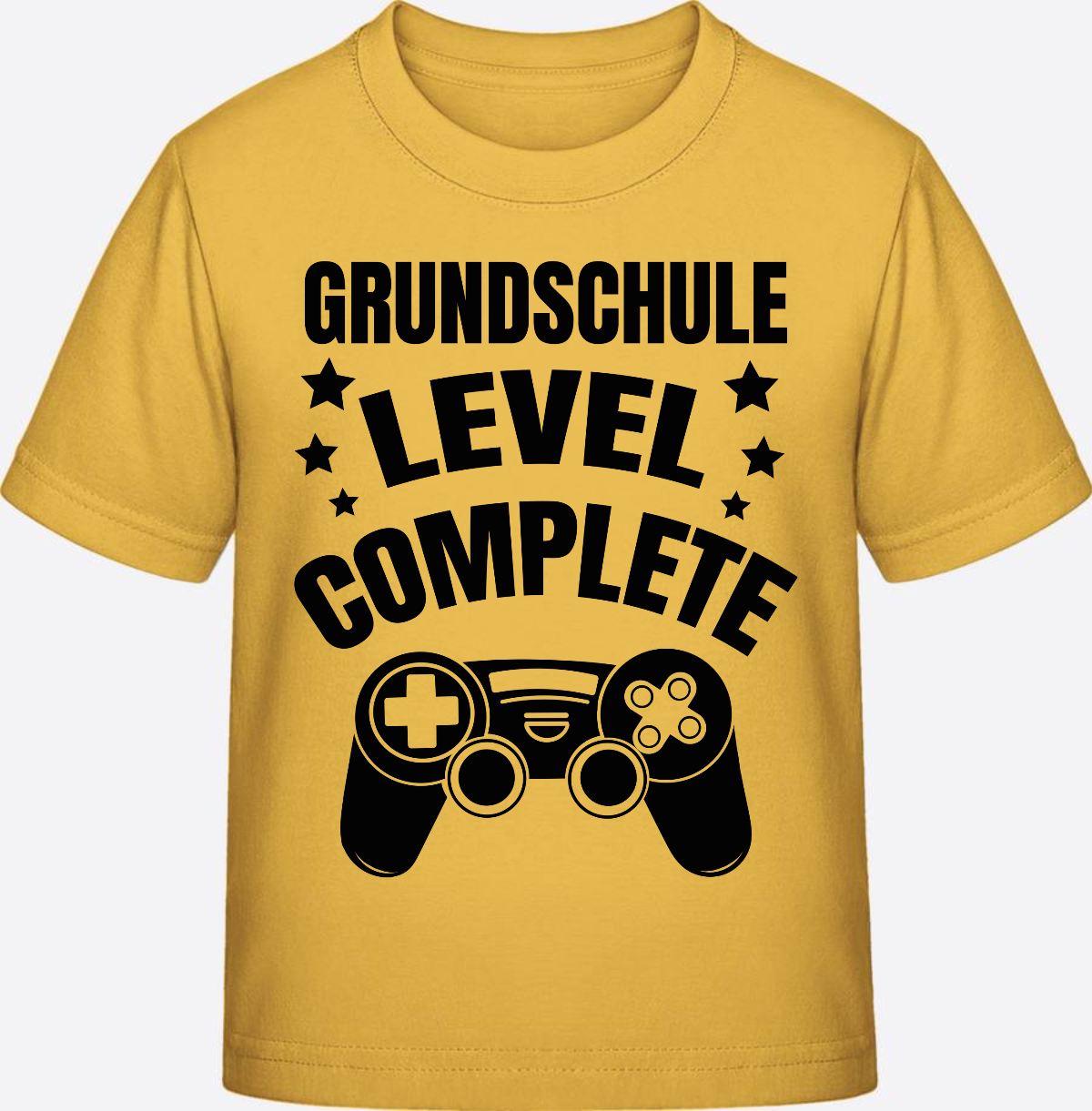 T-Shirt zur Einschulung – Level Complete schwarz mit Name - Gold