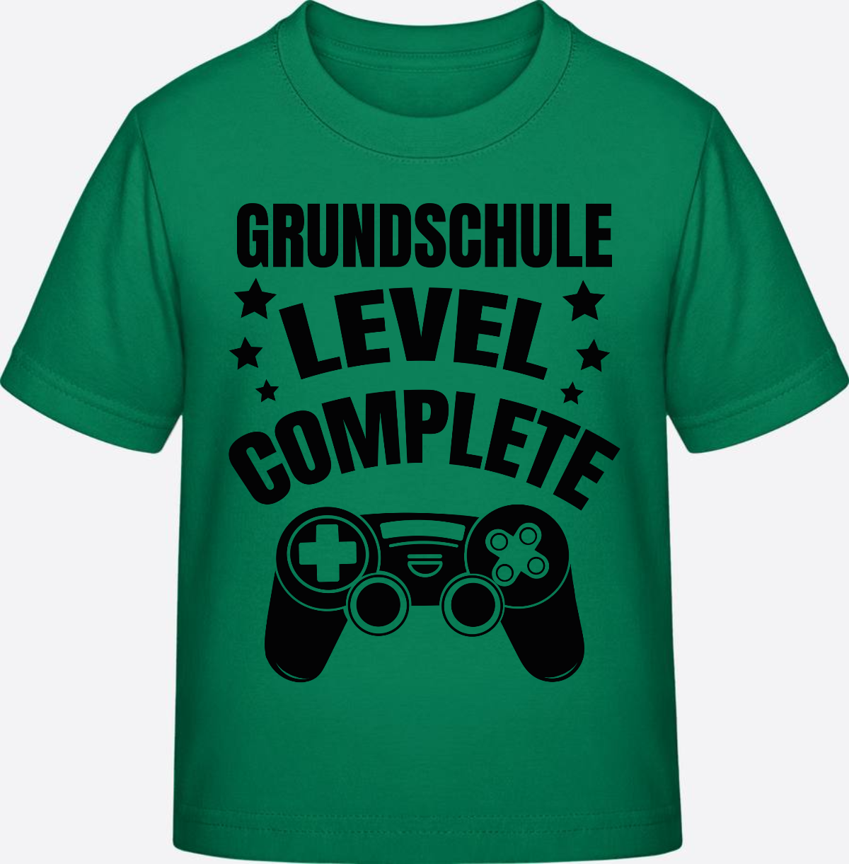 T-Shirt zur Einschulung – Level Complete schwarz mit Name - Kelly Green
