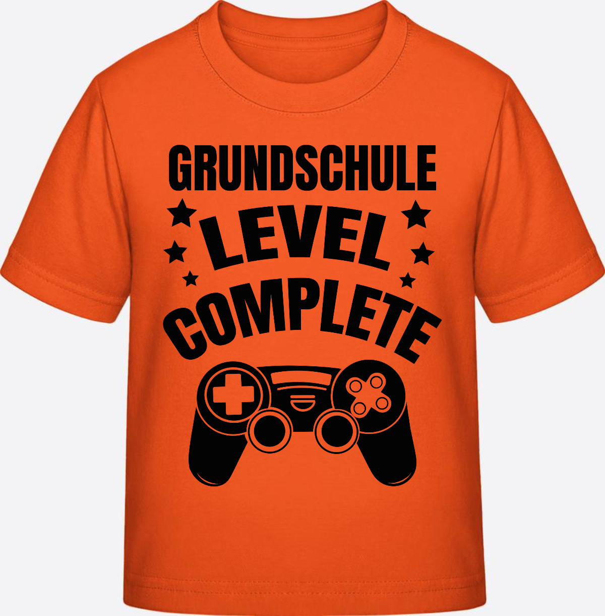 T-Shirt zur Einschulung – Level Complete schwarz mit Name - Orange