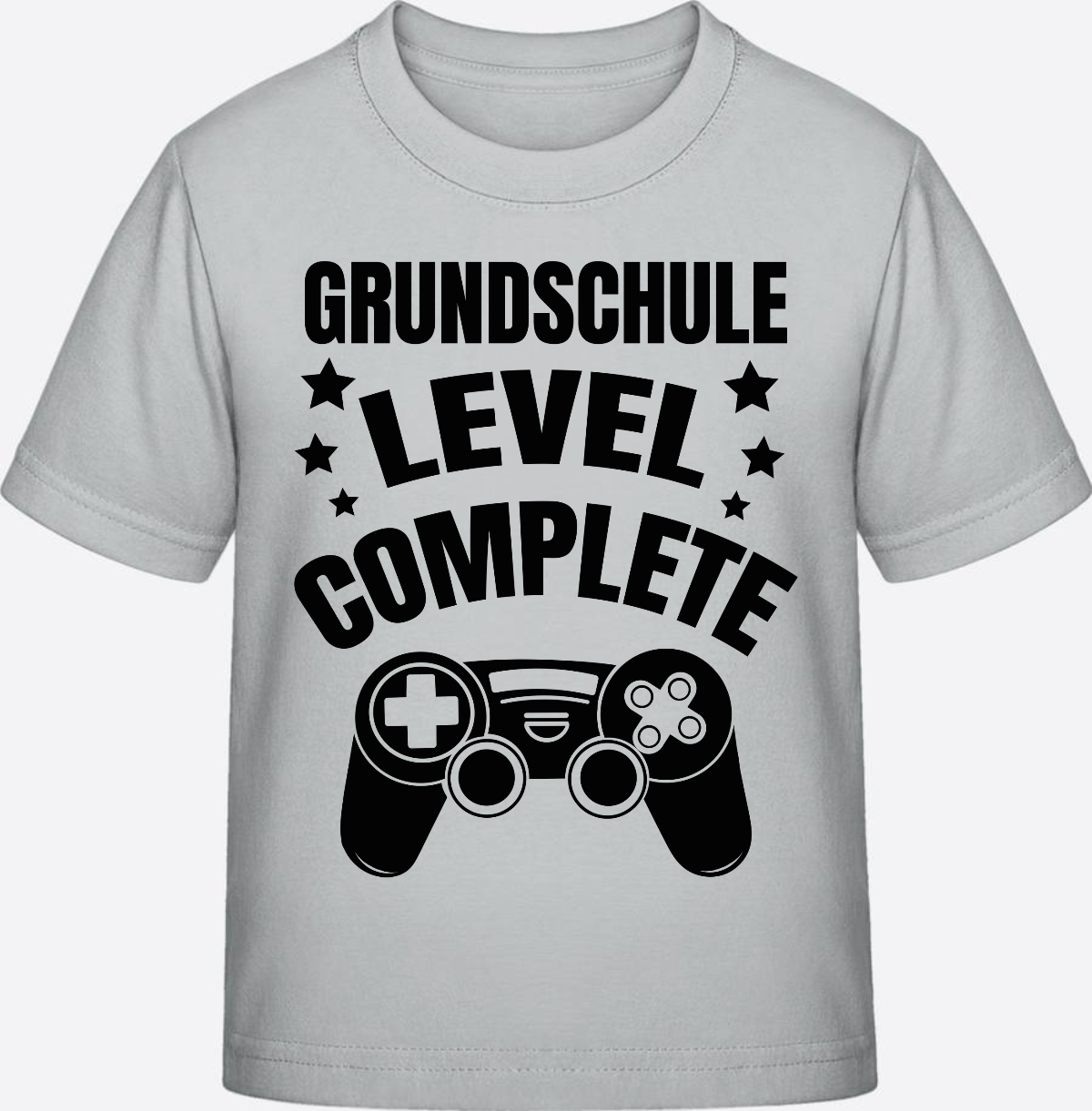 T-Shirt zur Einschulung – Level Complete schwarz mit Name - Pacific Grey