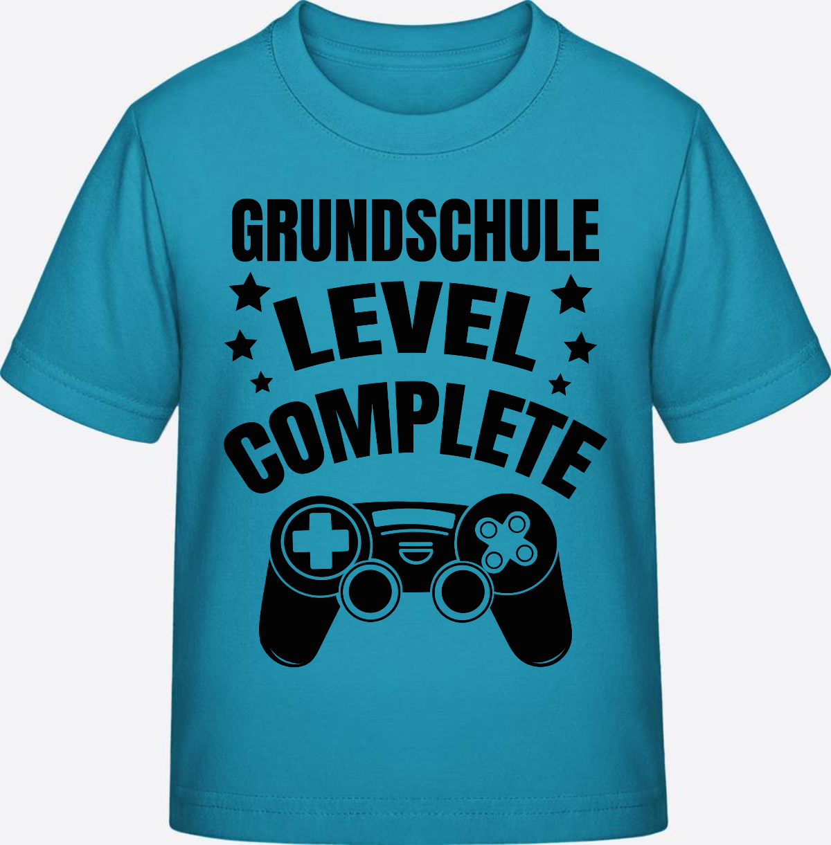 T-Shirt zur Einschulung – Level Complete schwarz mit Name - Swimming Pool