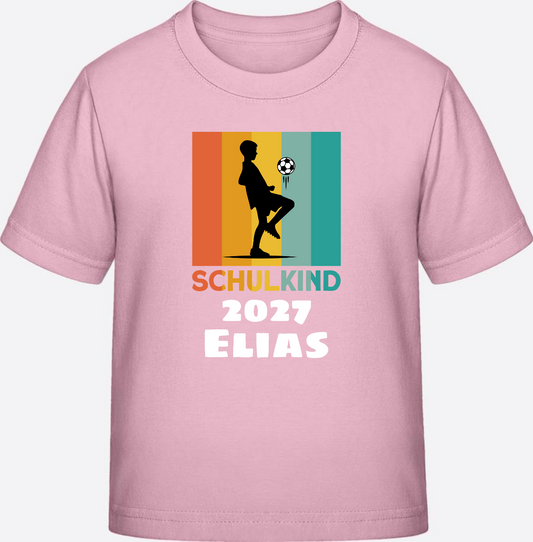 T-Shirt zur Einschulung – Retro Fußball weiß mit Namen - Cotton Pink