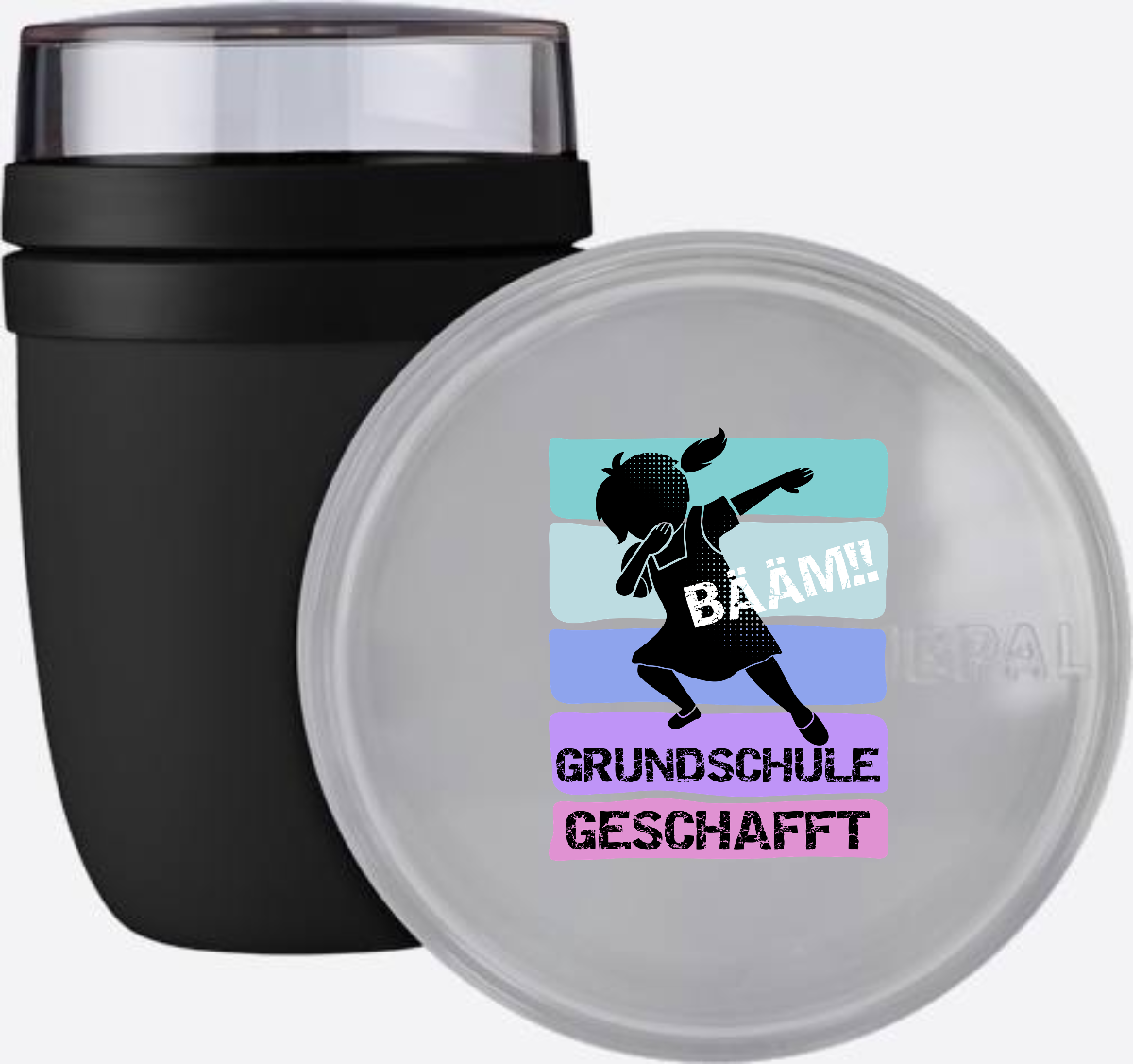 Tasse „Bääm! Grundschule geschafft“ für Mädchen mit Namen - Nordic Black