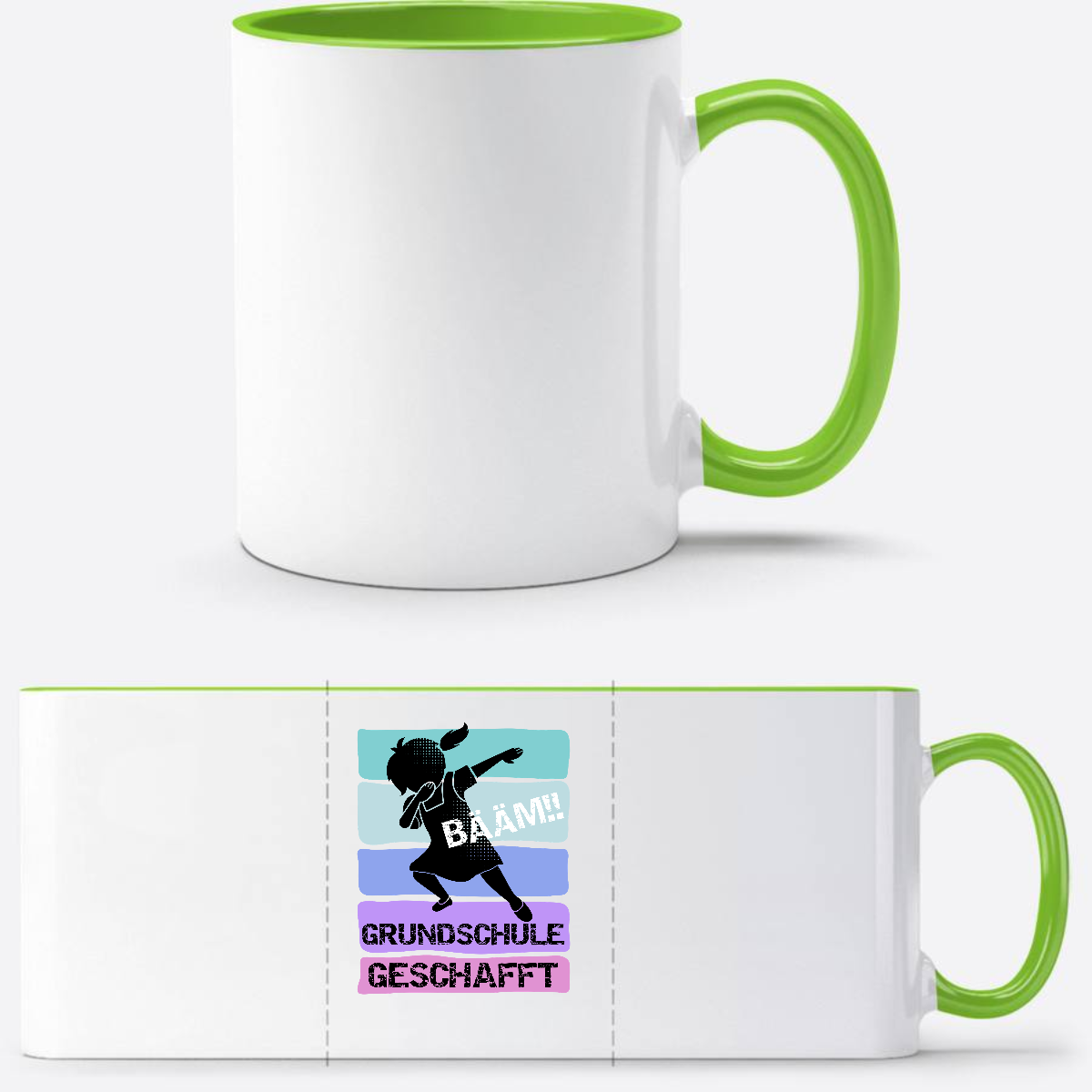 Tasse Bääm! Grundschule geschafft – Mädchen mit Wunschnamen - Weiß/Grün