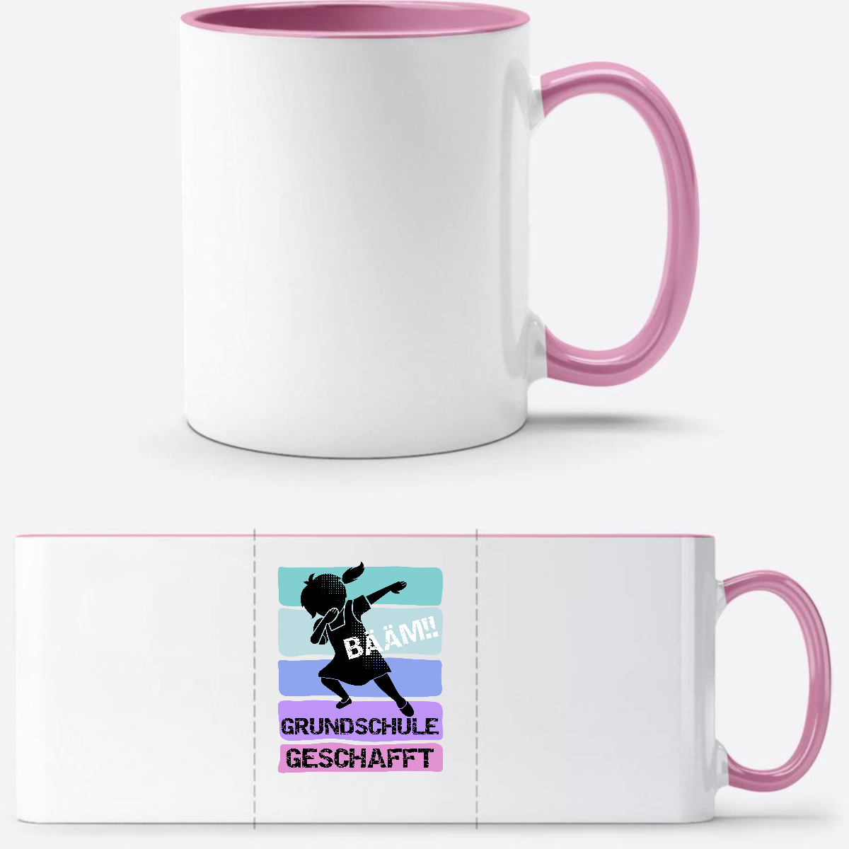Tasse Bääm! Grundschule geschafft – Mädchen mit Wunschnamen - Weiss/Rosa