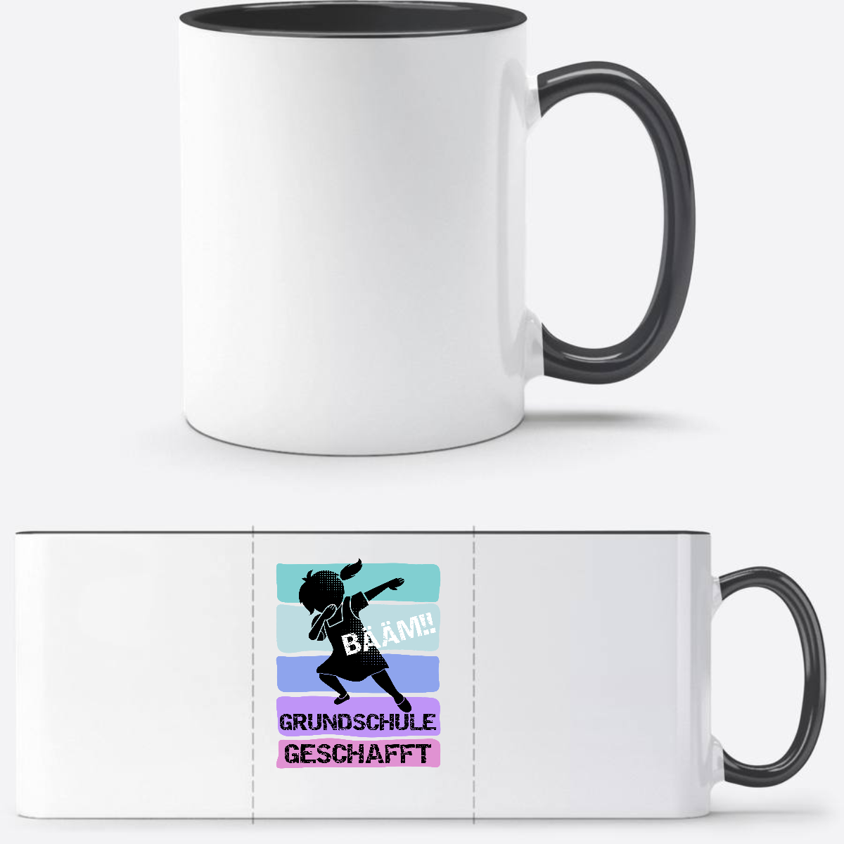Tasse Bääm! Grundschule geschafft – Mädchen mit Wunschnamen - Weiß/Schwarz