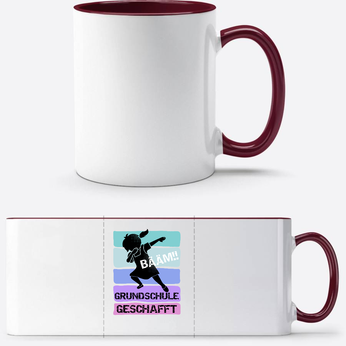 Tasse Bääm! Grundschule geschafft – Mädchen mit Wunschnamen - White/Bordeaux