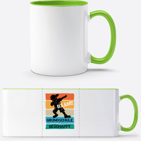 Tasse Bääm Grundschule geschafft – Personalisiert zum Schulstart - Weiß/Grün