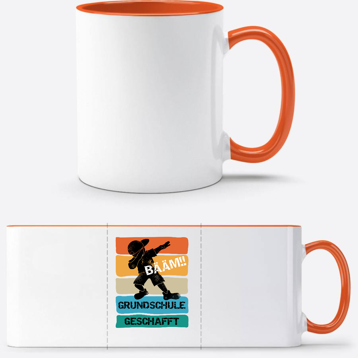Tasse Bääm Grundschule geschafft – Personalisiert zum Schulstart - Weiß/Orange