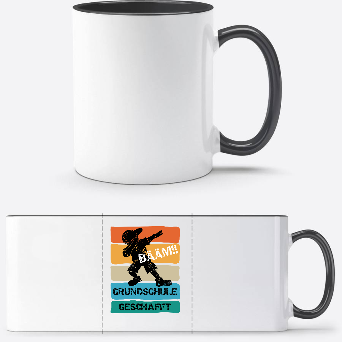 Tasse Bääm Grundschule geschafft – Personalisiert zum Schulstart - Weiß/Schwarz