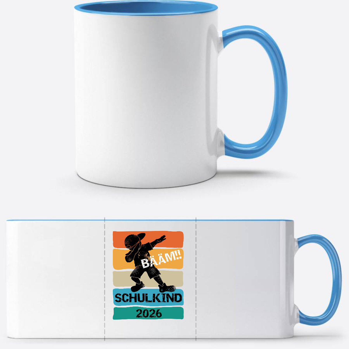 Tasse Bääm! Schulkind 2026 – Geschenk zur Einschulung - Weiß/Hellblau