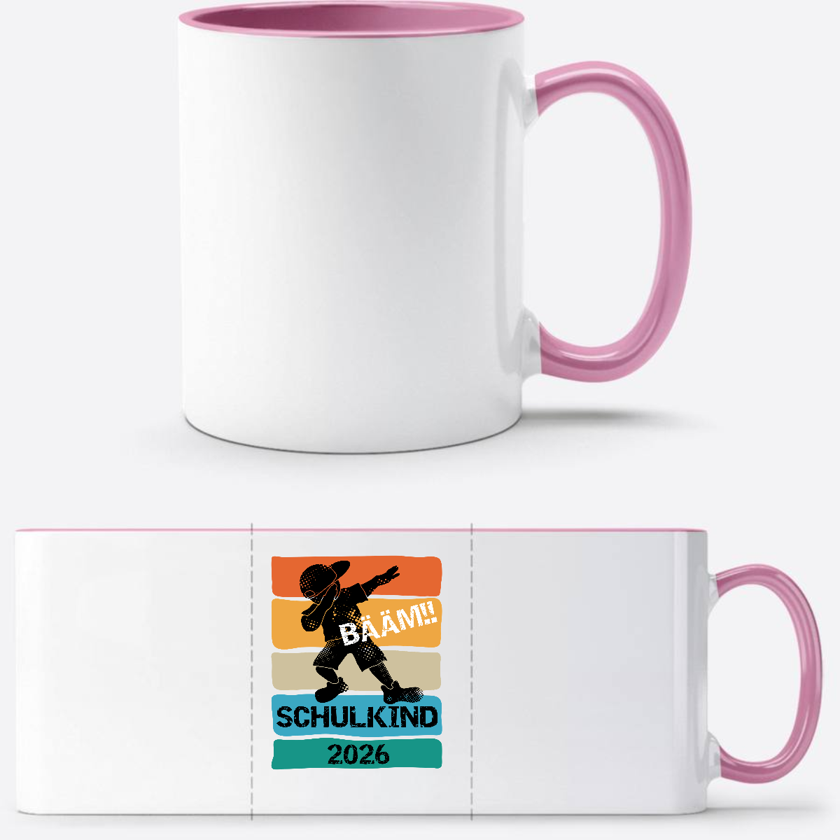 Tasse Bääm! Schulkind 2026 – Geschenk zur Einschulung - Weiss/Rosa