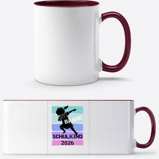 Tasse Bääm! Schulkind 2026 Mädchen – mit Name personalisiert - White/Bordeaux