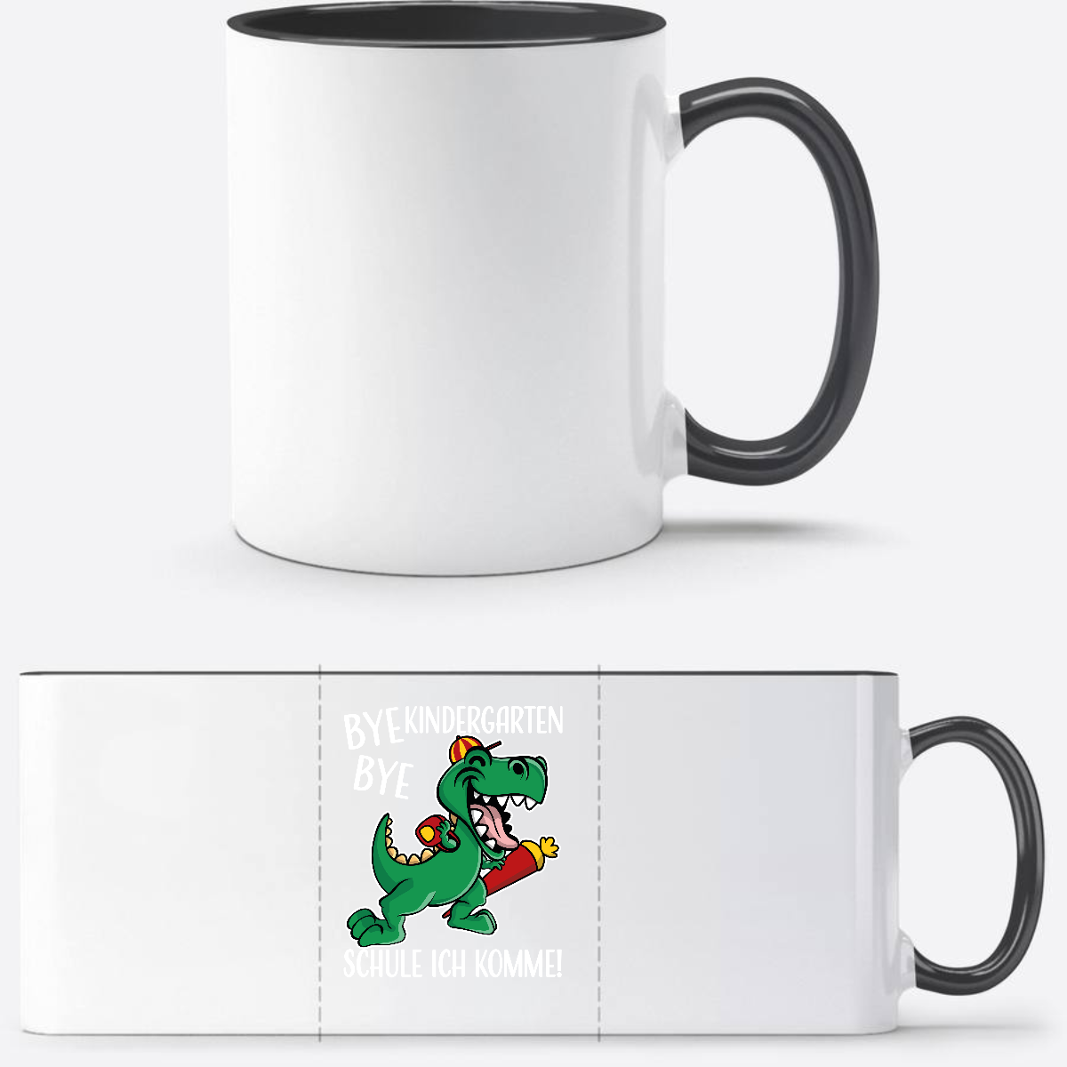 Tasse Bye Bye Kindergarten Dino – Personalisiert zur Einschulung - Weiß/Schwarz