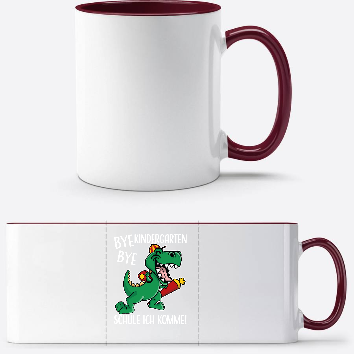 Tasse Bye Bye Kindergarten Dino – Personalisiert zur Einschulung - White/Bordeaux