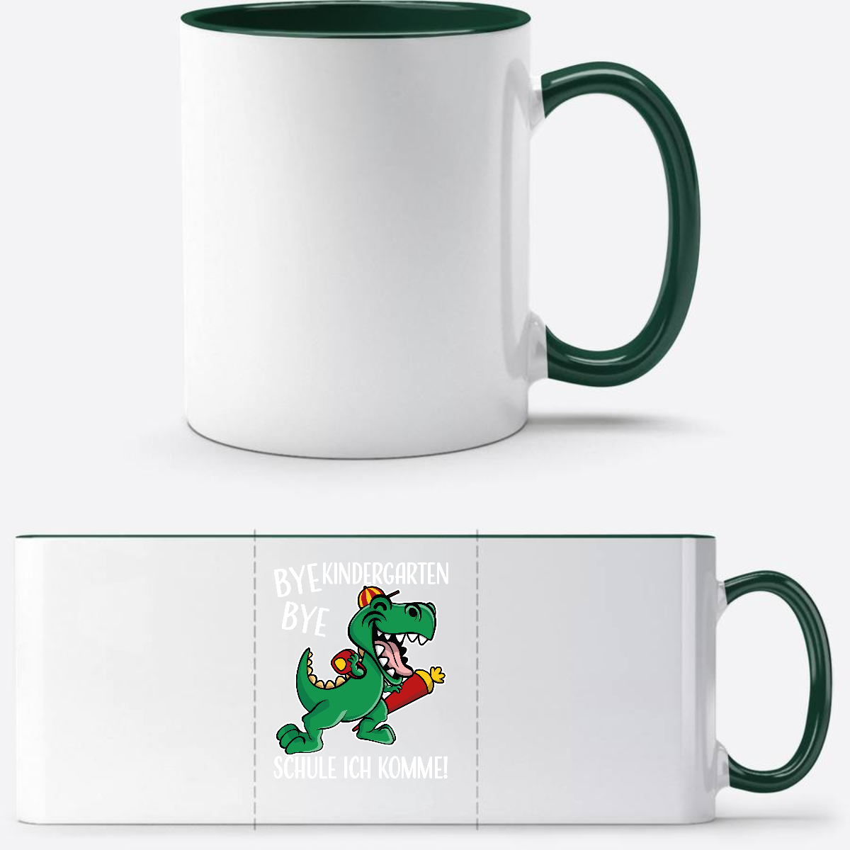 Tasse Bye Bye Kindergarten Dino – Personalisiert zur Einschulung - White/Petrol