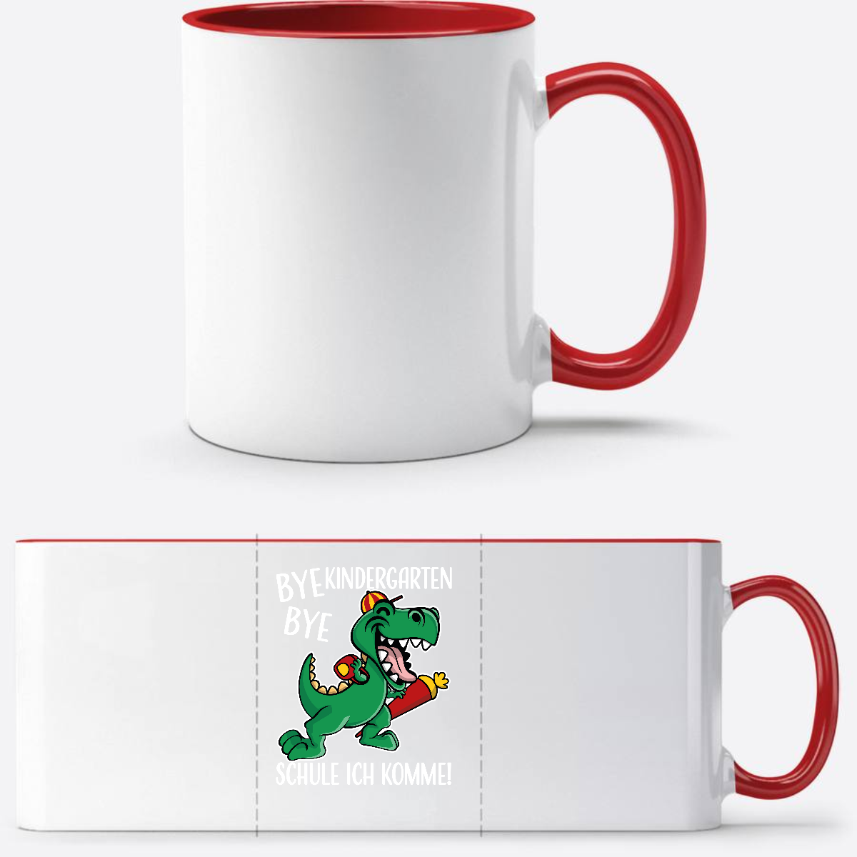 Tasse Bye Bye Kindergarten Dino – Personalisiert zur Einschulung - White/Red