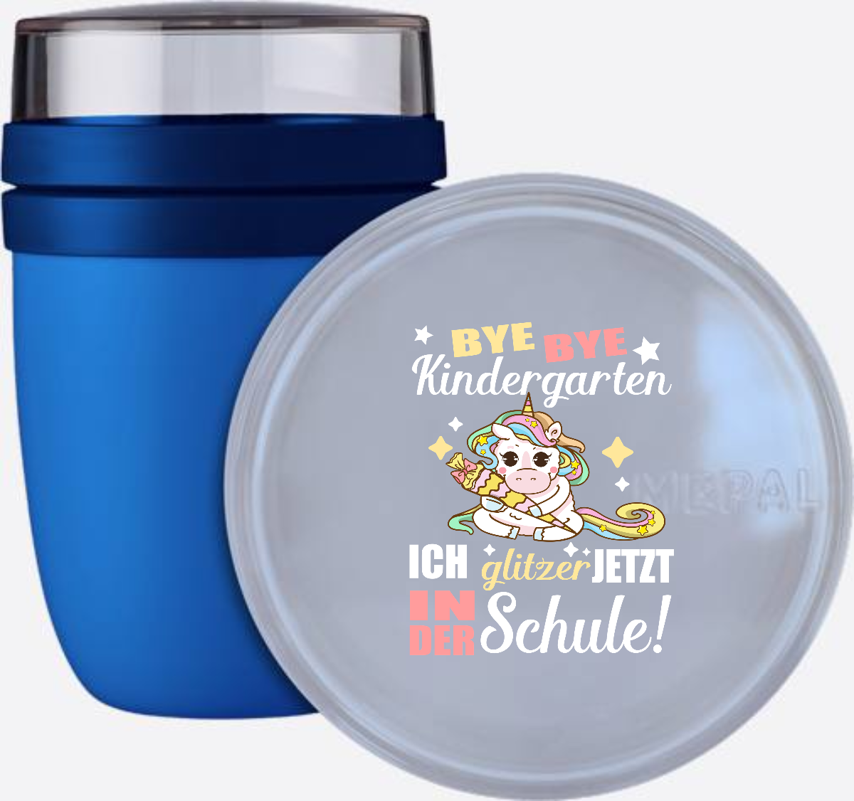 Tasse Einhorn Bye Bye Kindergarten – Geschenk zur Einschulung - Vivid Blue