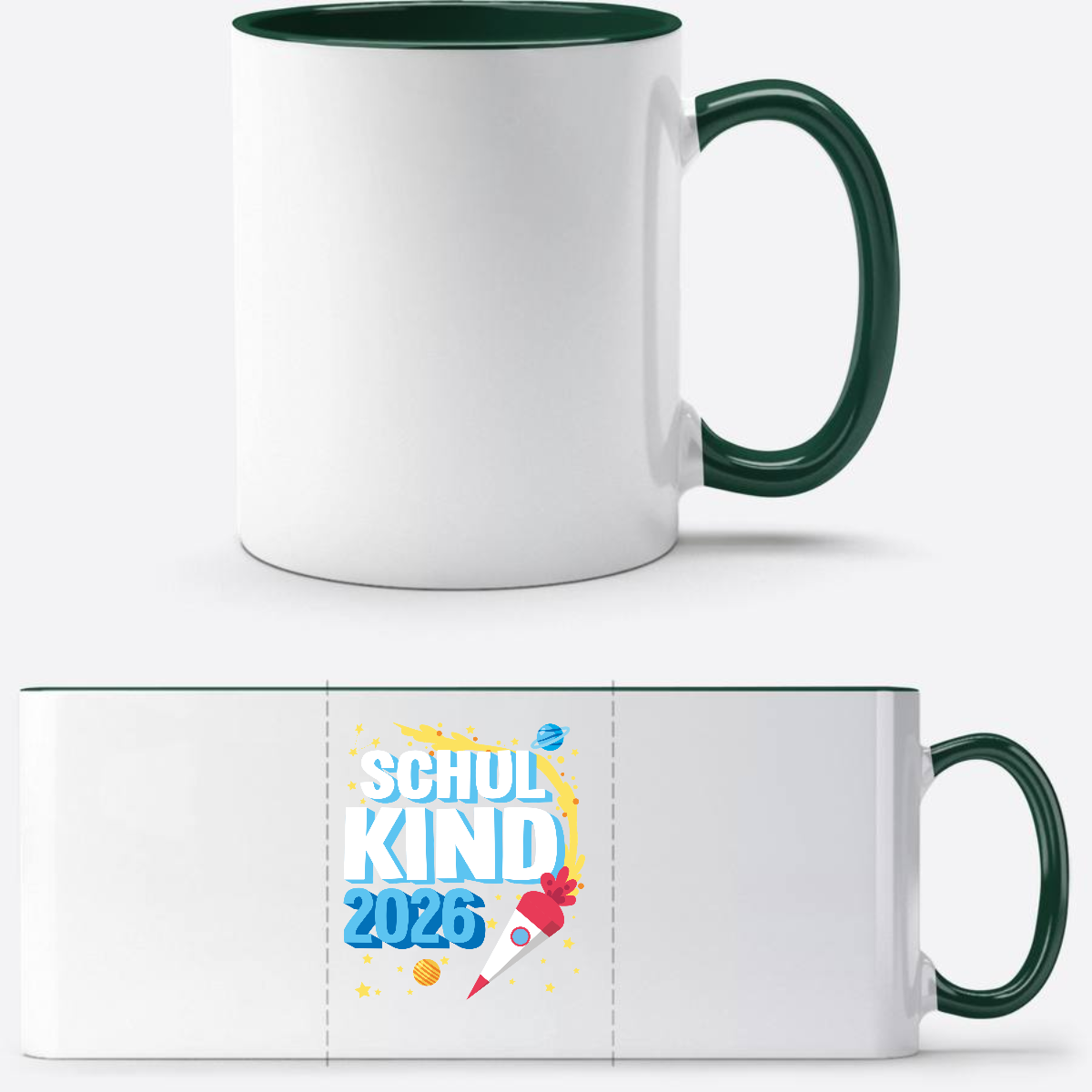 Tasse Einschulung 2025: Endlich Schulkind Rakete mit Name - White/Petrol
