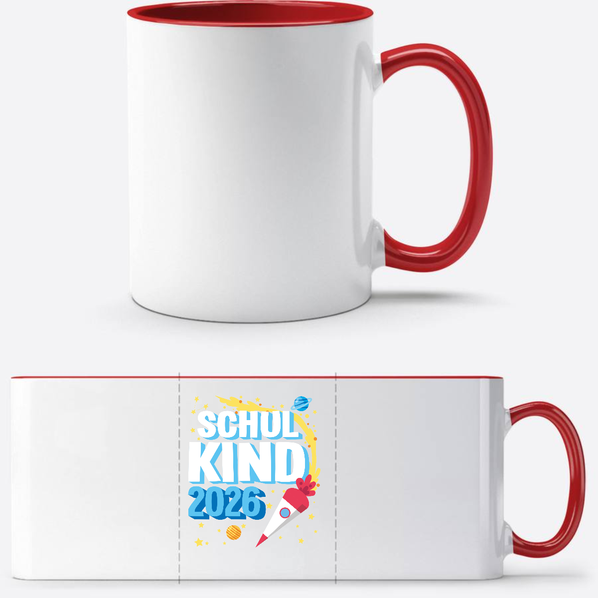 Tasse Einschulung 2025: Endlich Schulkind Rakete mit Name - White/Red