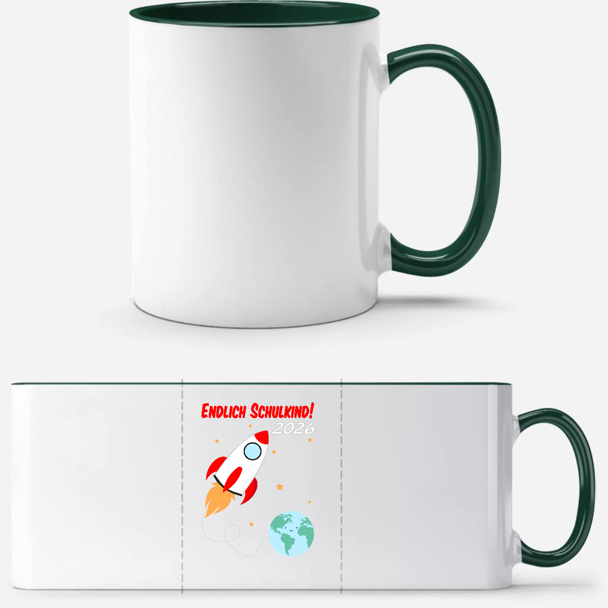 Tasse Einschulung 2026 – Endlich Schulkind Rakete mit Name - White/Petrol