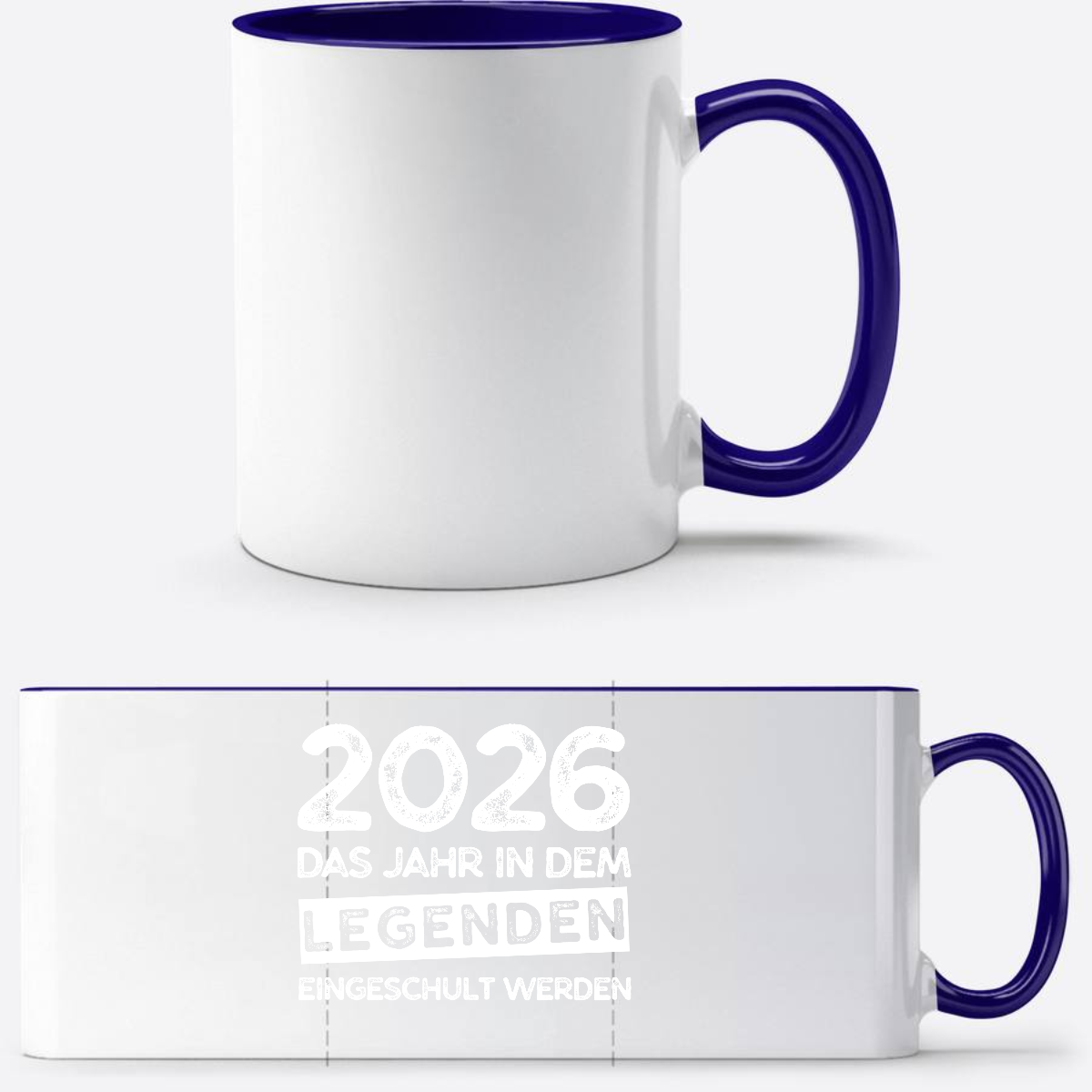 Tasse Einschulung 2026 – Legenden werden eingeschult (mit Name) - Weiß/Dunkelblau