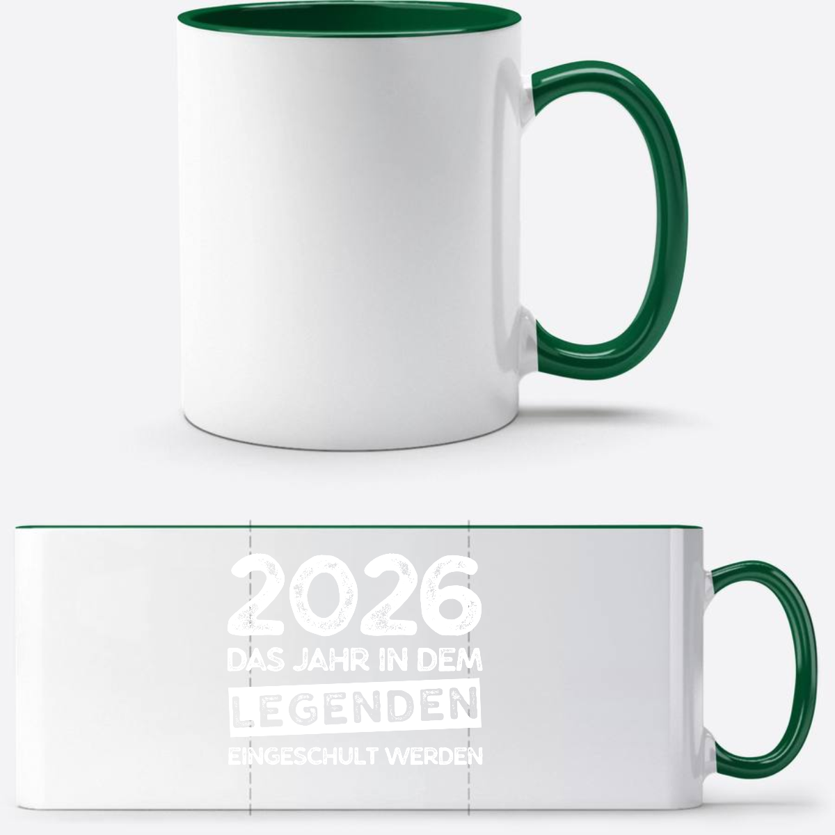 Tasse Einschulung 2026 – Legenden werden eingeschult (mit Name) - Weiß/Dunkelgrün